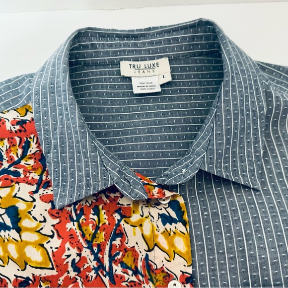 Tru Luxe Jeans Button Front Women's Shirt Mix of Different Fabrics Size Large - Picture 16 of 16